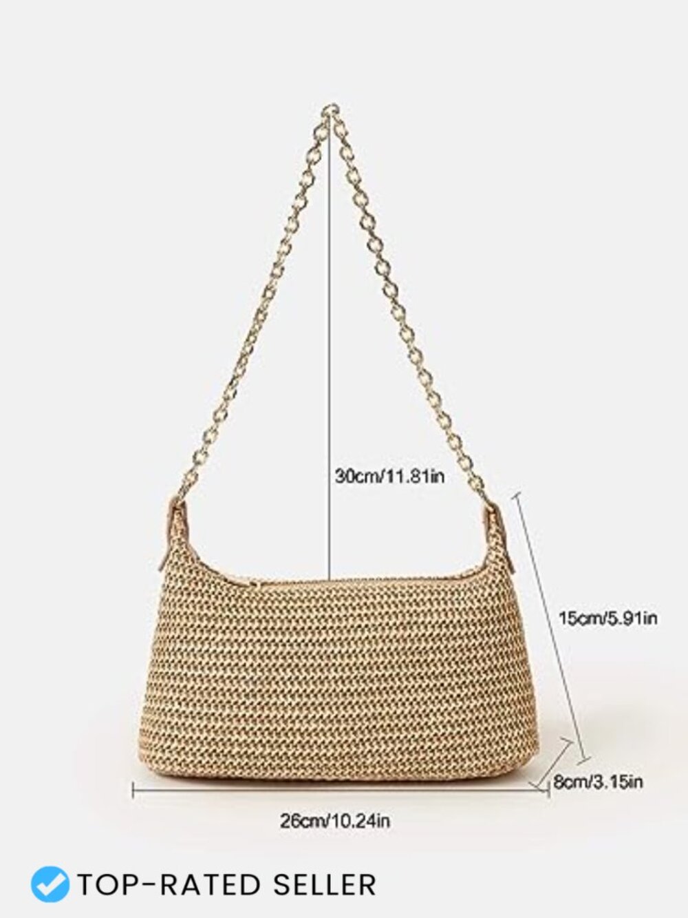 Straw Woven Shoulder Tote Handbag Summer Beach Purse Vacation Bag - Picture 6 of 7